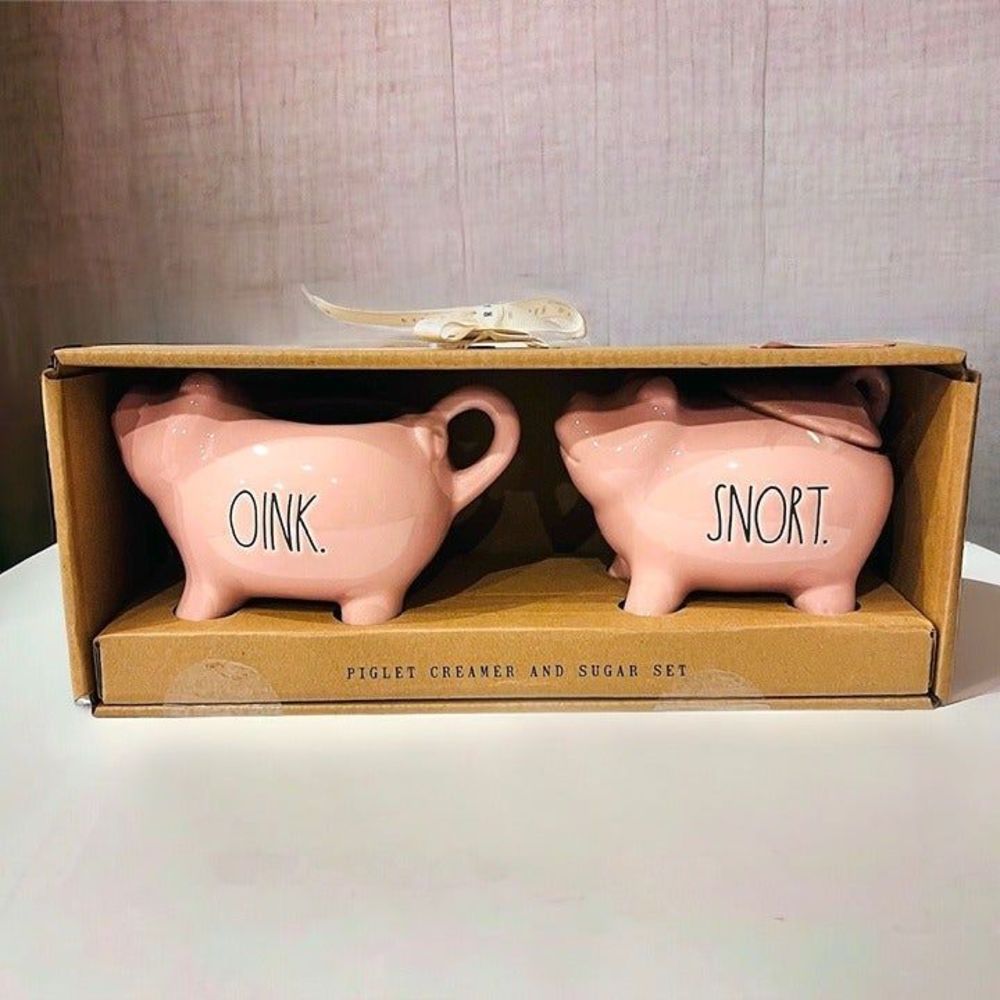 Rae Dunn Oink and Snort Pig Sugar and Cream Set For Coffee Bar